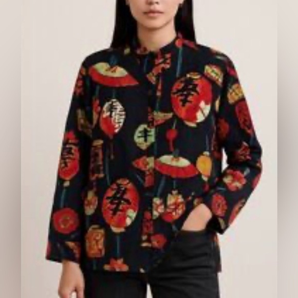 Chico's Tops - Vintage Chicos 100% Silk Chinese Lantern Print Mandarin Collar Shirt Jacket M